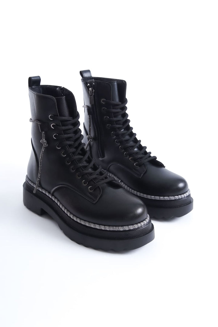 Karma Özel Tasarım Kışlık Siyah Kalın Tabanlı Kadın Bot