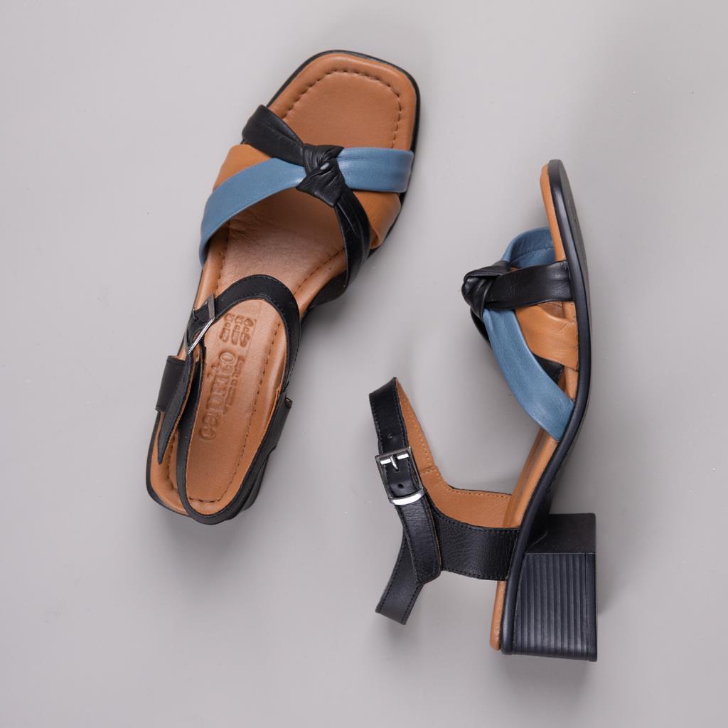 Kastel Siyah Hakiki Deri Kadın Topuklu Sandalet