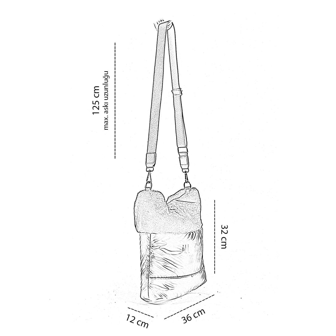 Kayron Kadın Paraşüt Kumaş Kürklü Peluş Omuz Çantası ve Ayarlanabilir Askılı Çapraz Çanta