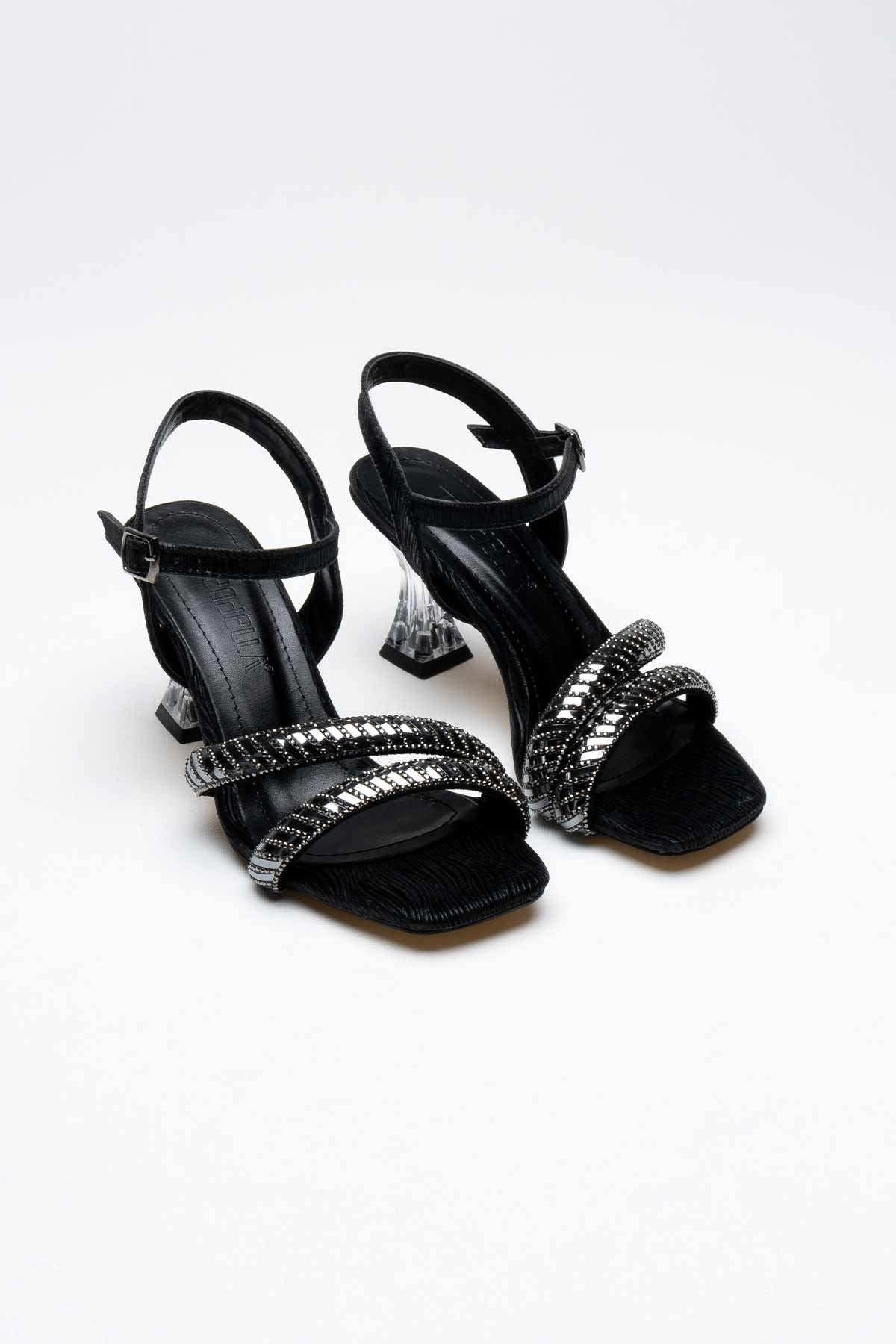 Kendy Siyah Taşlı Kadın Topuklu Abiye Ayakkabı