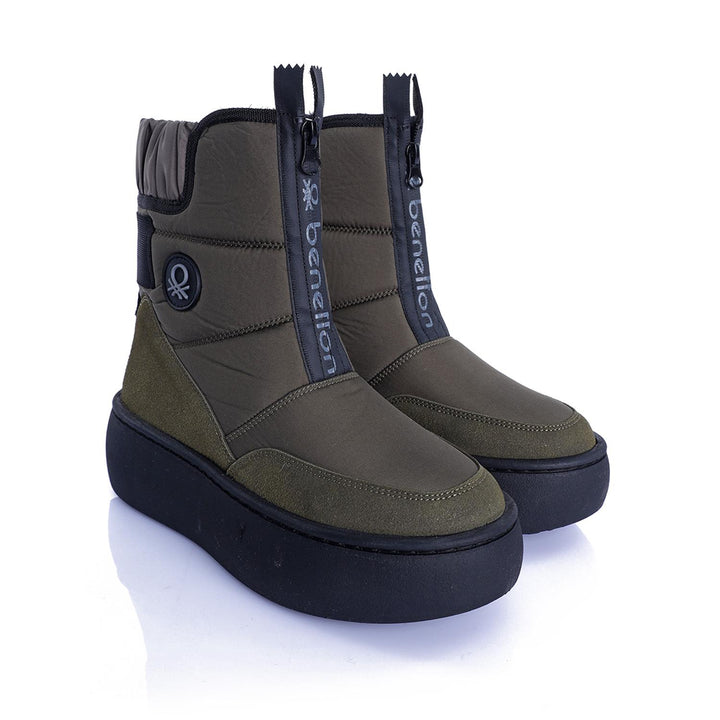 Benetton Tanse Kadın Kalın Taban Paraşüt Kumaş Haki Kar Botu BN-50068