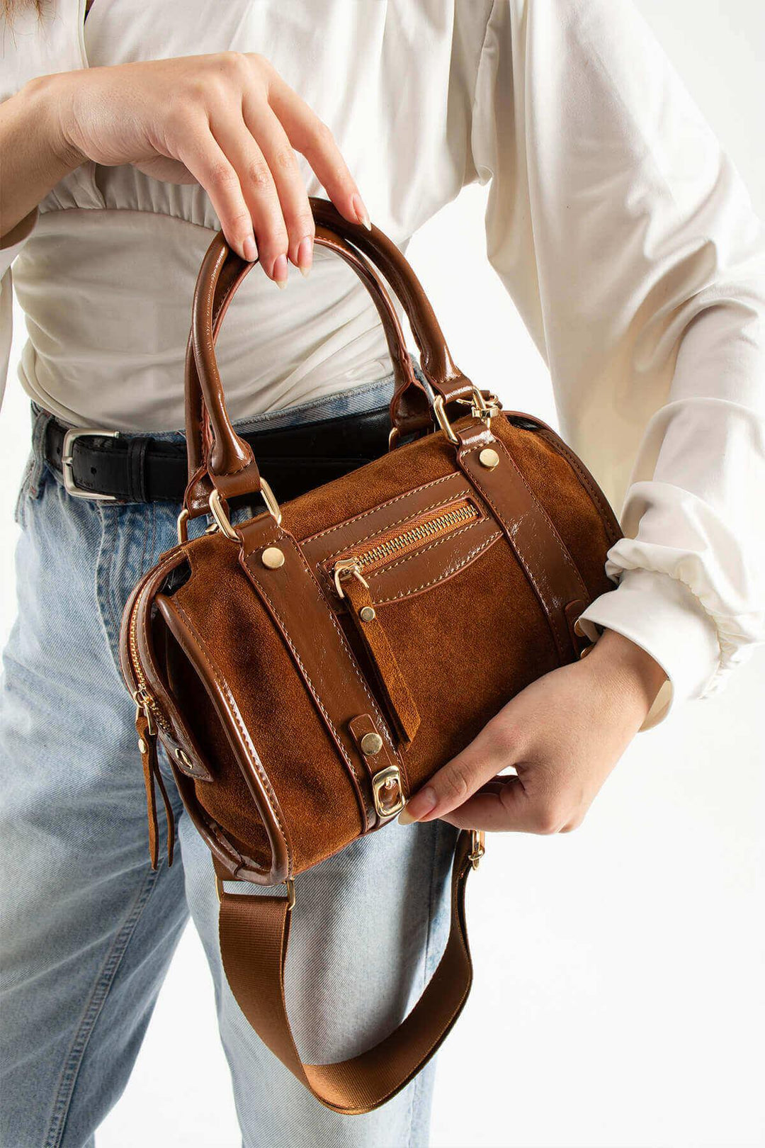 KORALIA Kadın Hakiki Süet Deri El Çantası