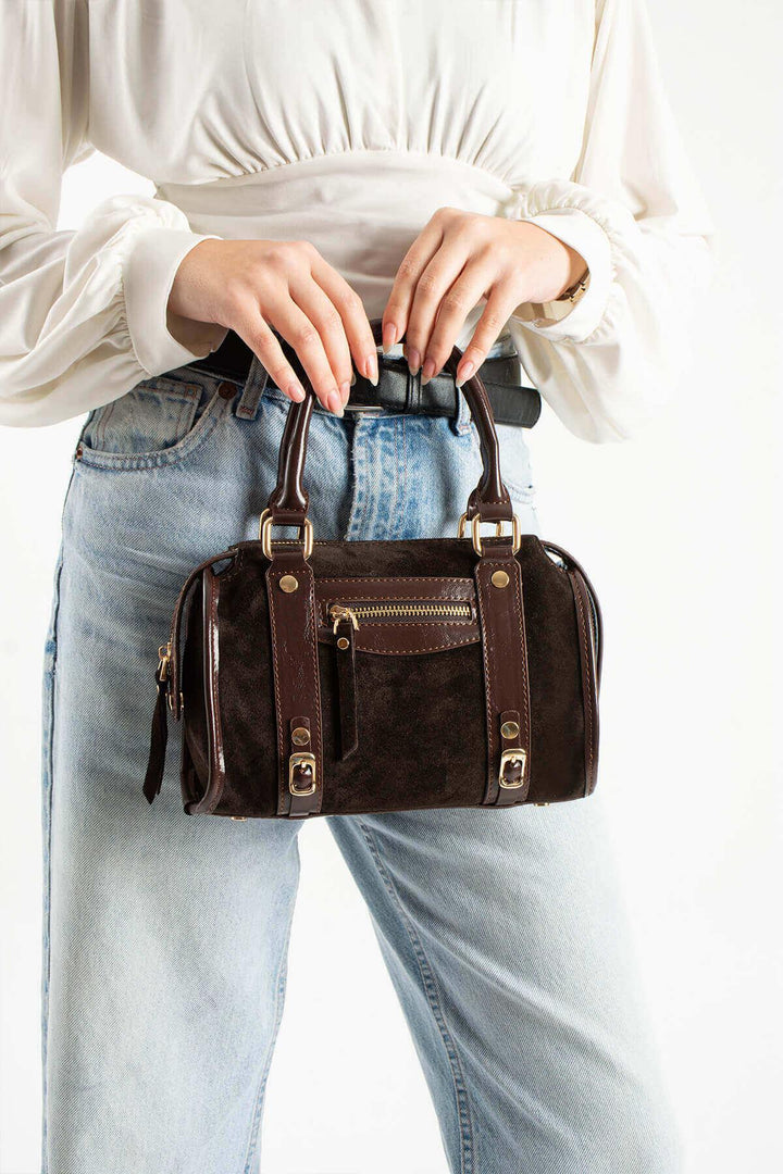 KORALIA Kadın Hakiki Süet Deri El Çantası