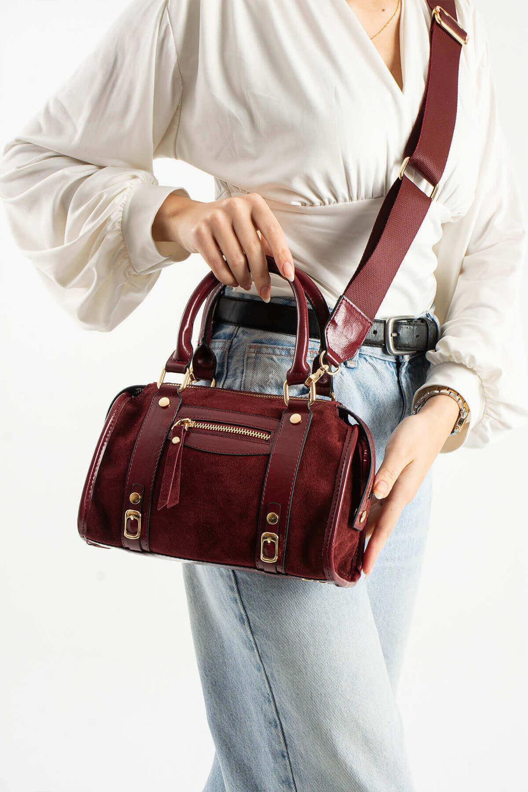 KORALIA Kadın Hakiki Süet Deri El Çantası