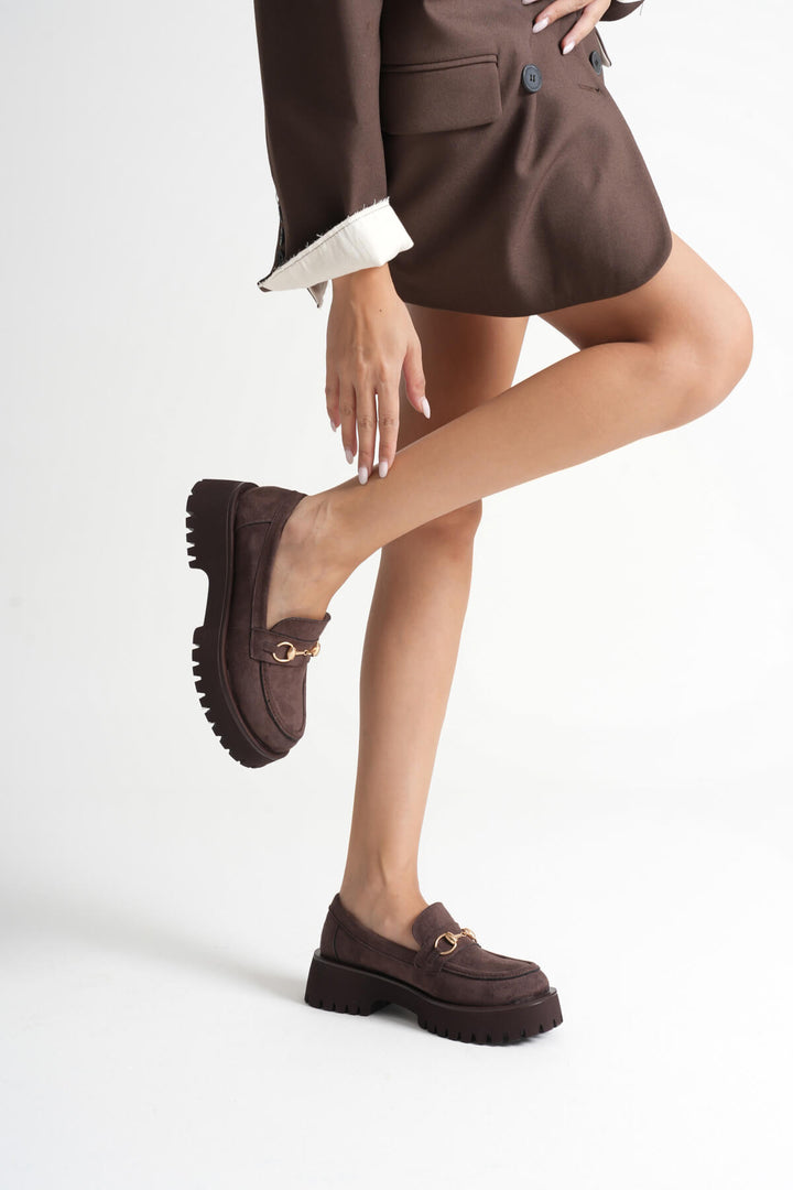 Lara Toka Detaylı Acı Kahve Süet Loafer Ayakkabı