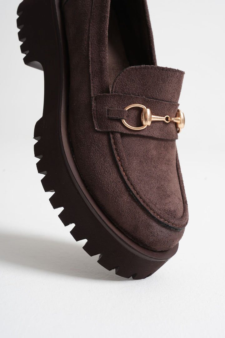 Lara Toka Detaylı Acı Kahve Süet Loafer Ayakkabı