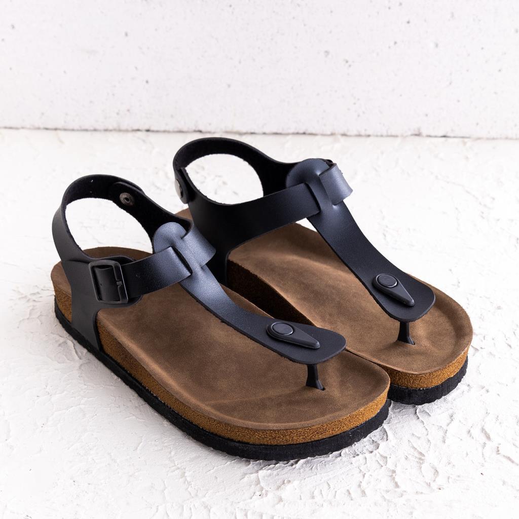 Larindo Kadın Siyah Deri Sandalet