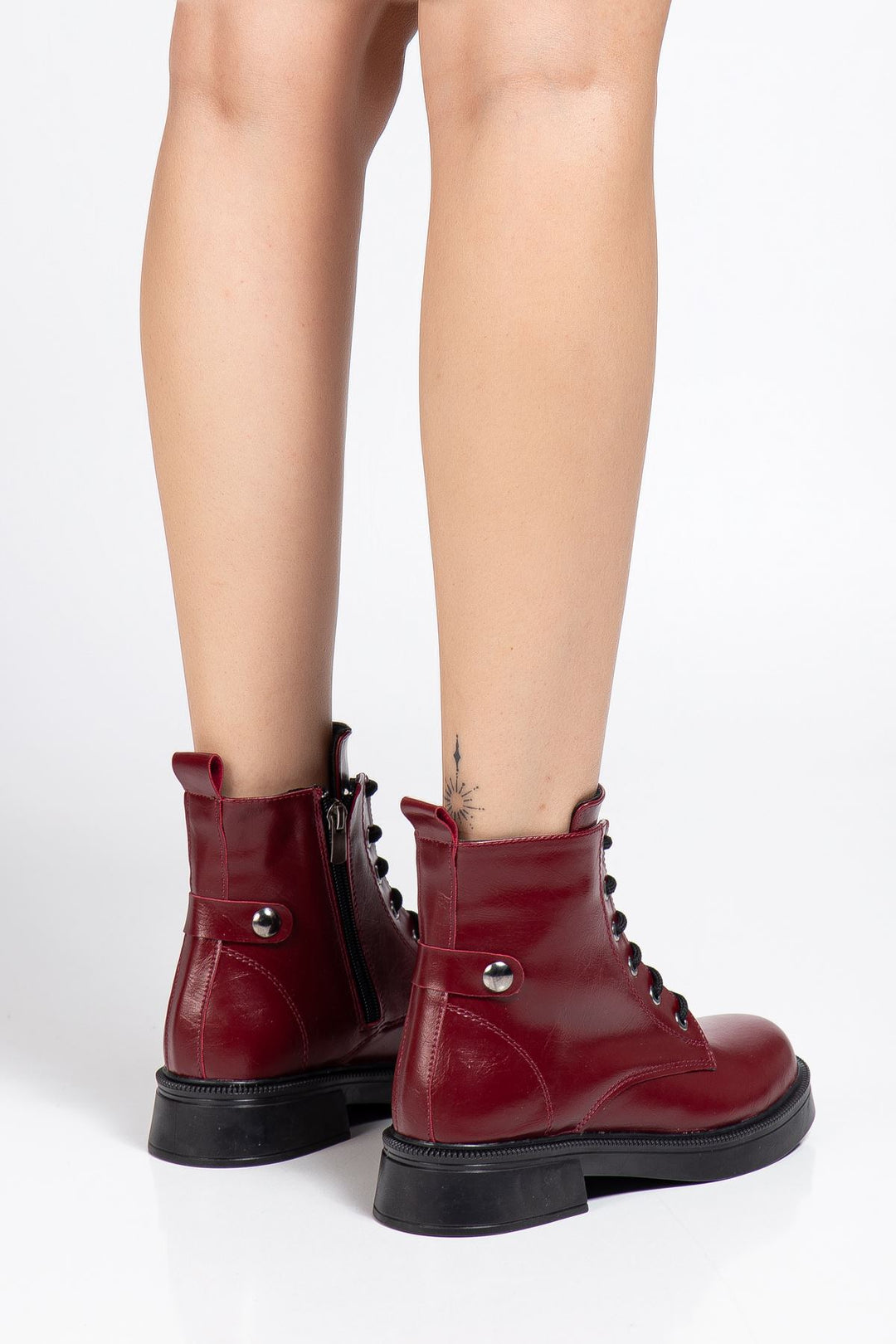 Lauran Bordo Kırışık Rugan Bağcıklı Fermuarlı Kadın Bot