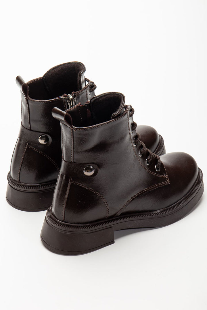 Lauran Kahve Kırışık Rugan Bağcıklı Fermuarlı Kadın Bot