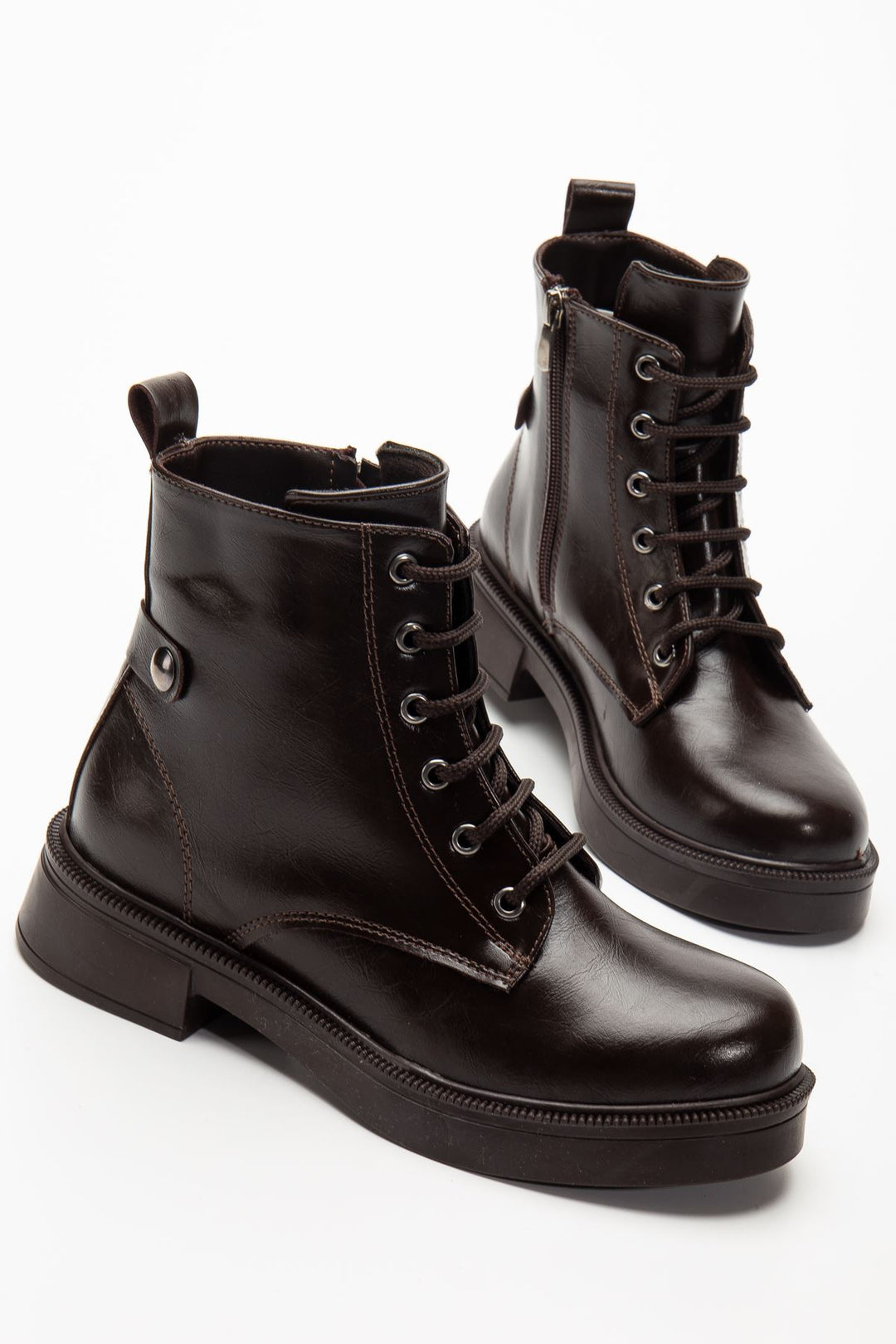 Lauran Kahve Kırışık Rugan Bağcıklı Fermuarlı Kadın Bot