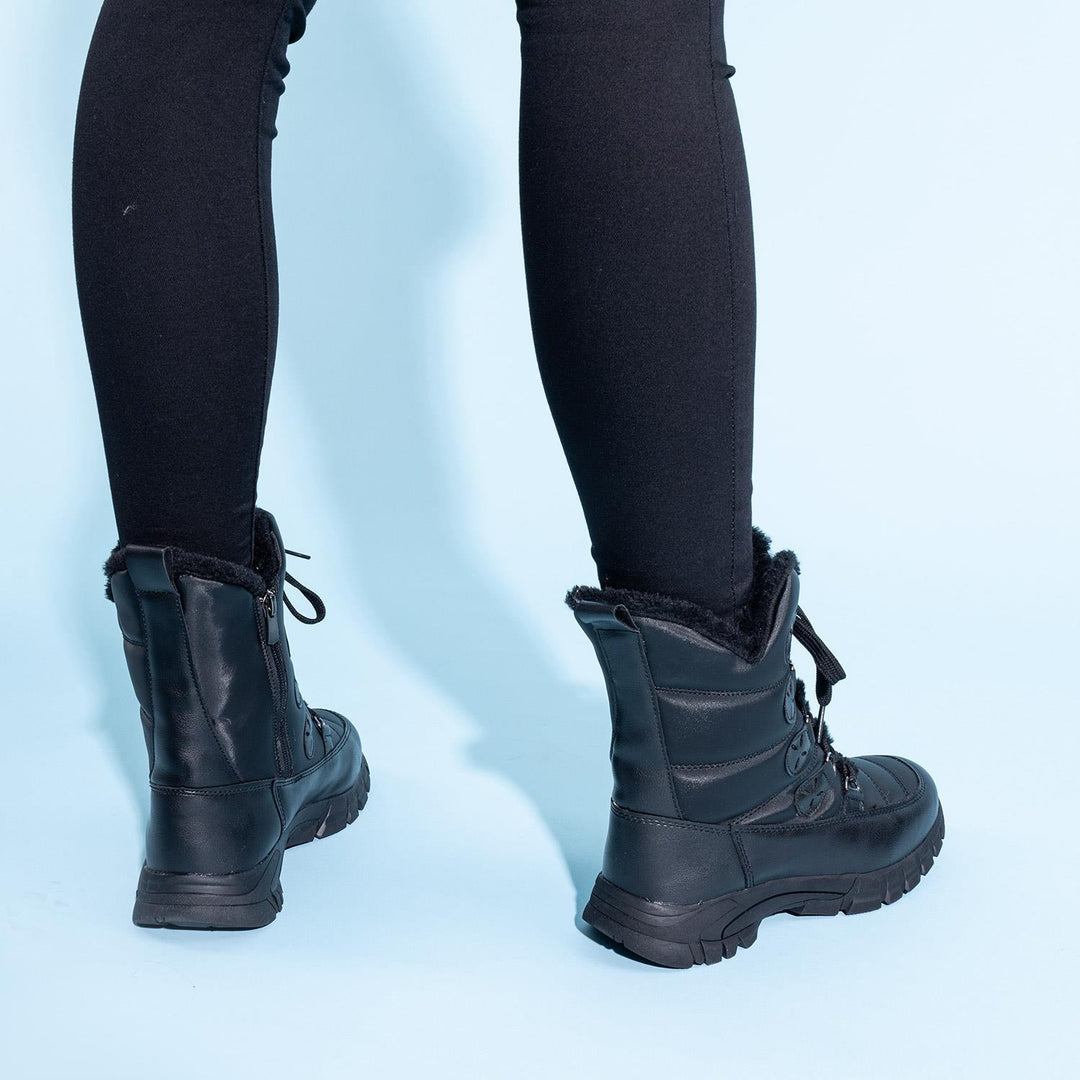 Lavey Kadın Paraşüt Kumaş Kürklü Siyah Kar Botu