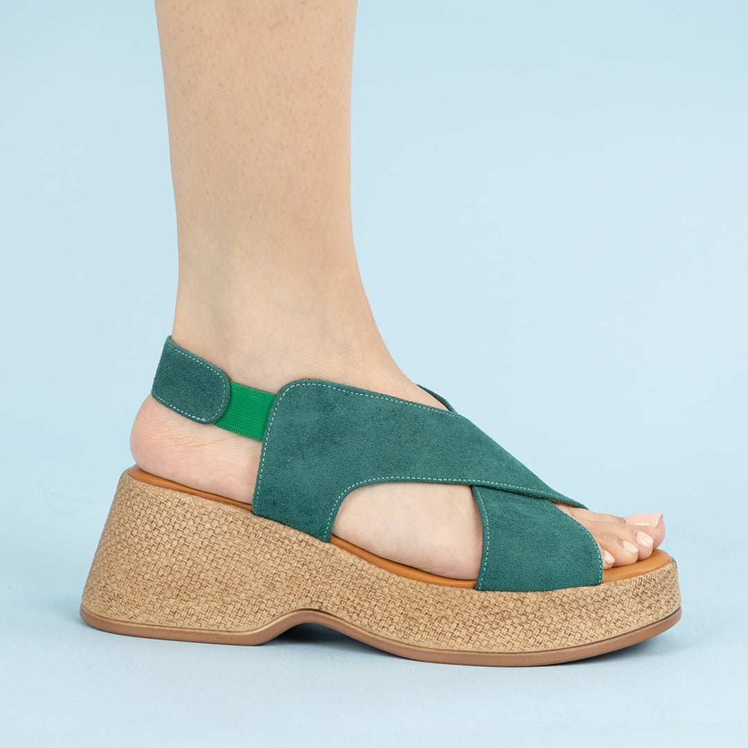 Lino Kadın Süet Çapraz Bantlı Yeşil Sandalet