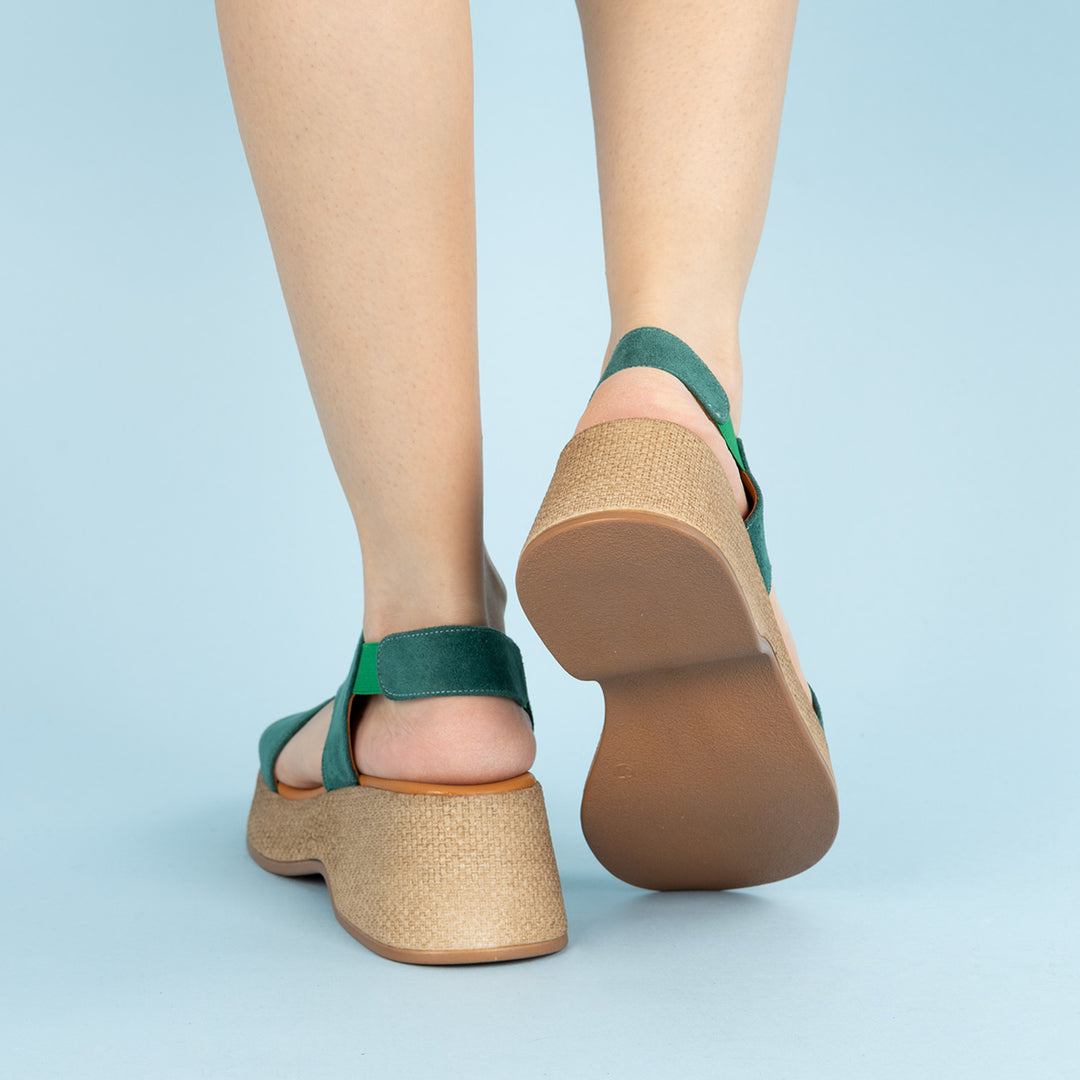 Lino Kadın Süet Çapraz Bantlı Yeşil Sandalet
