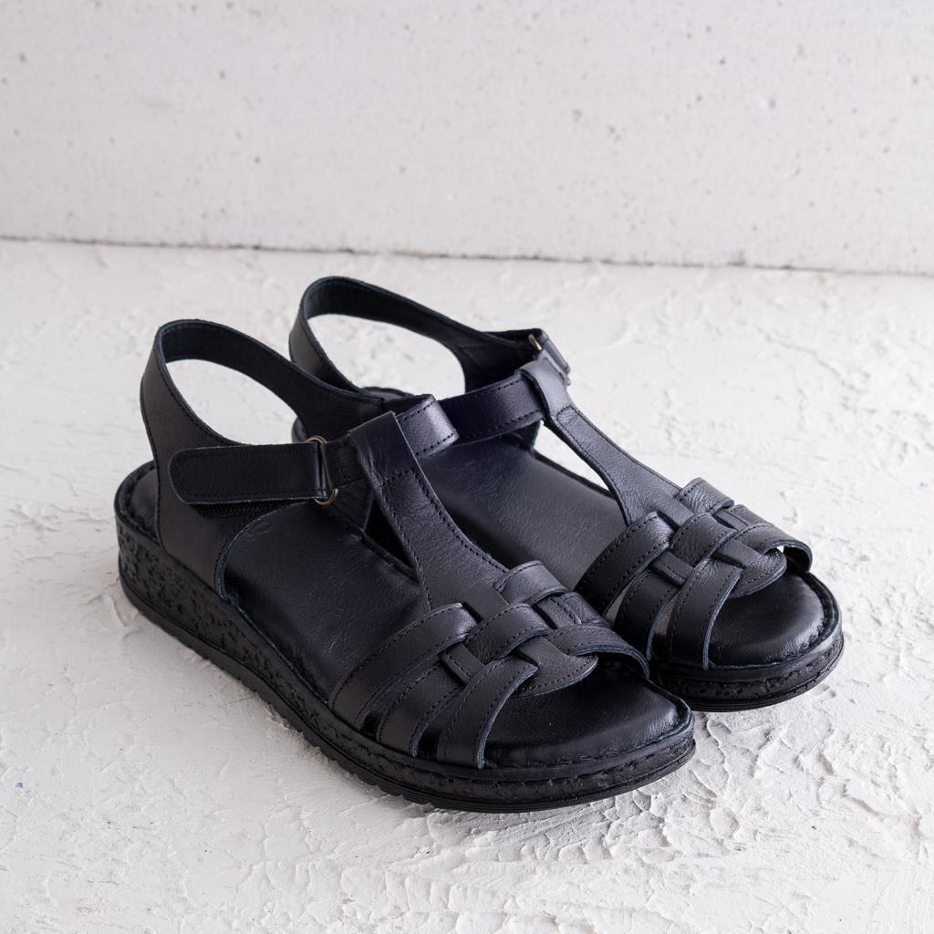 Lorado Siyah Hakiki Deri Kadın Sandalet