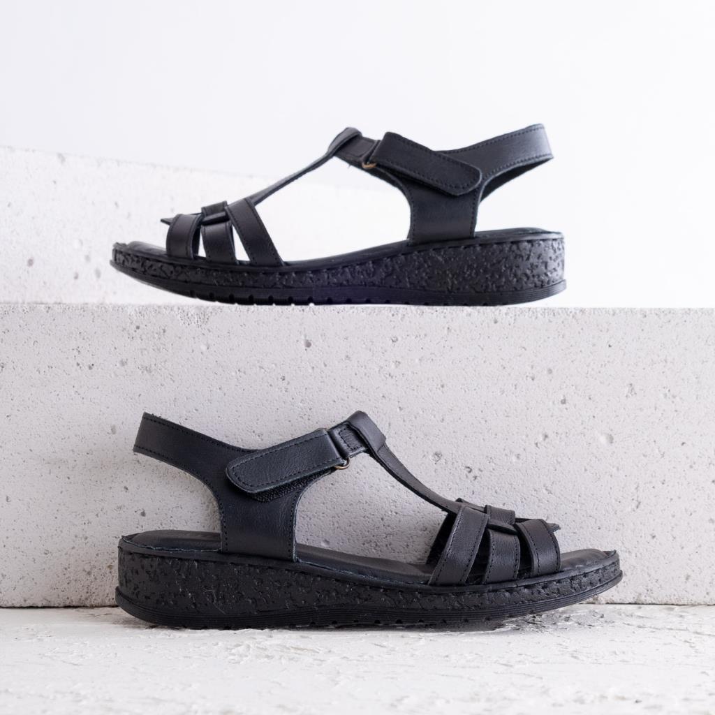 Lorado Siyah Hakiki Deri Kadın Sandalet