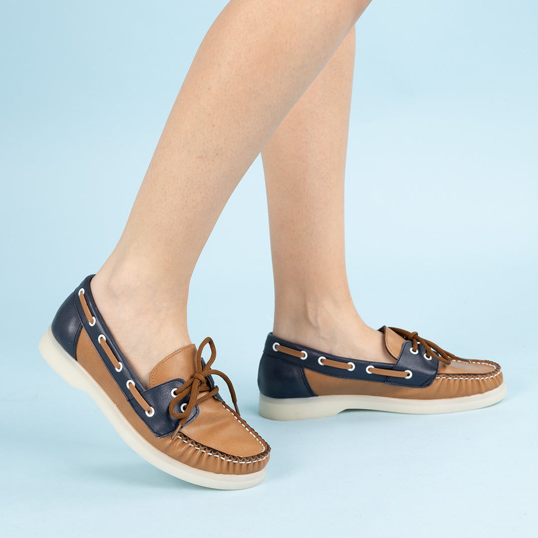 Loyd Kadın Lacivert - Taba Cilt Loafer Ayakkabı