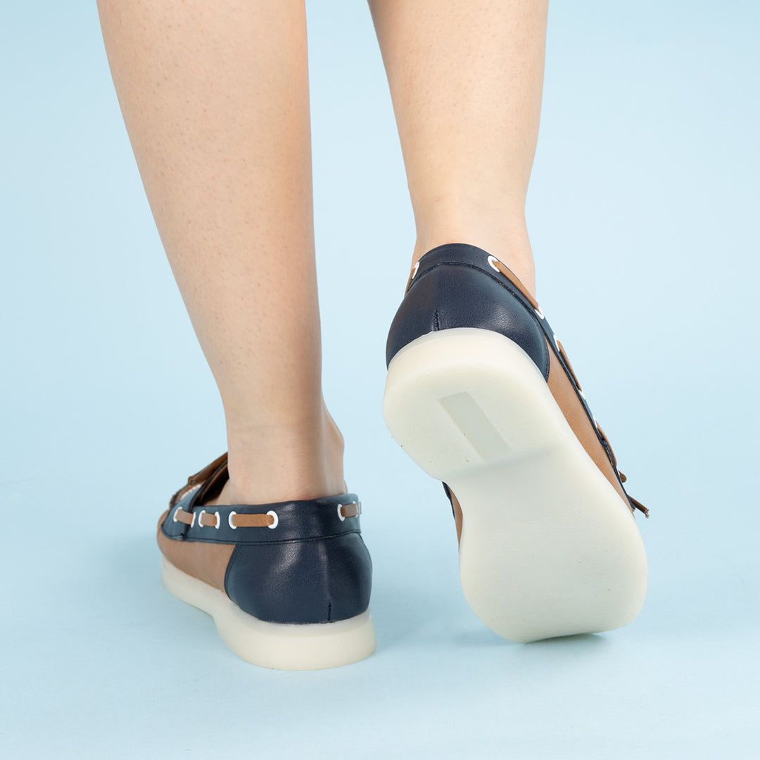 Loyd Kadın Lacivert - Taba Cilt Loafer Ayakkabı
