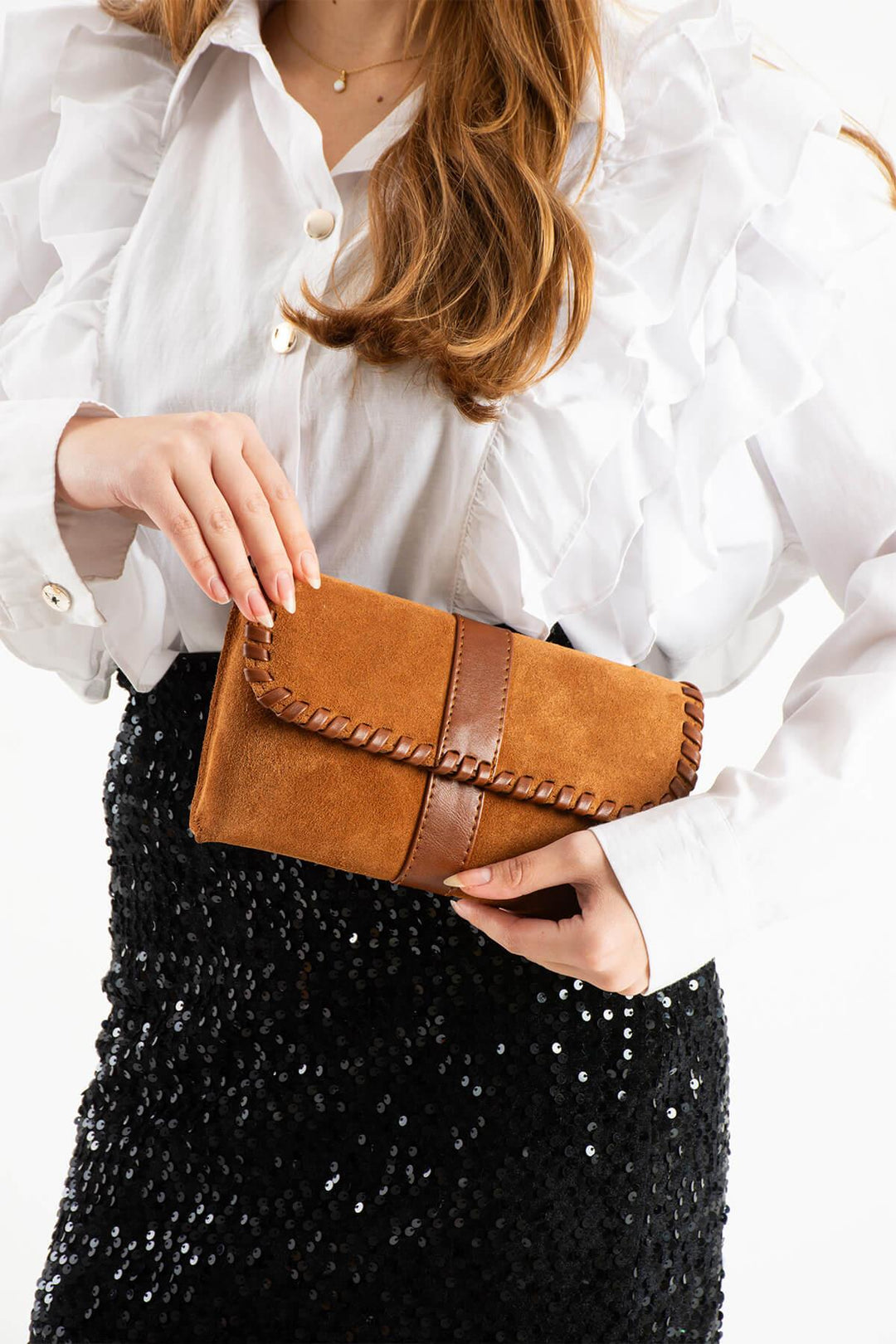 LUNARA Kadın Hakiki Süet Deri Portföy Çantası