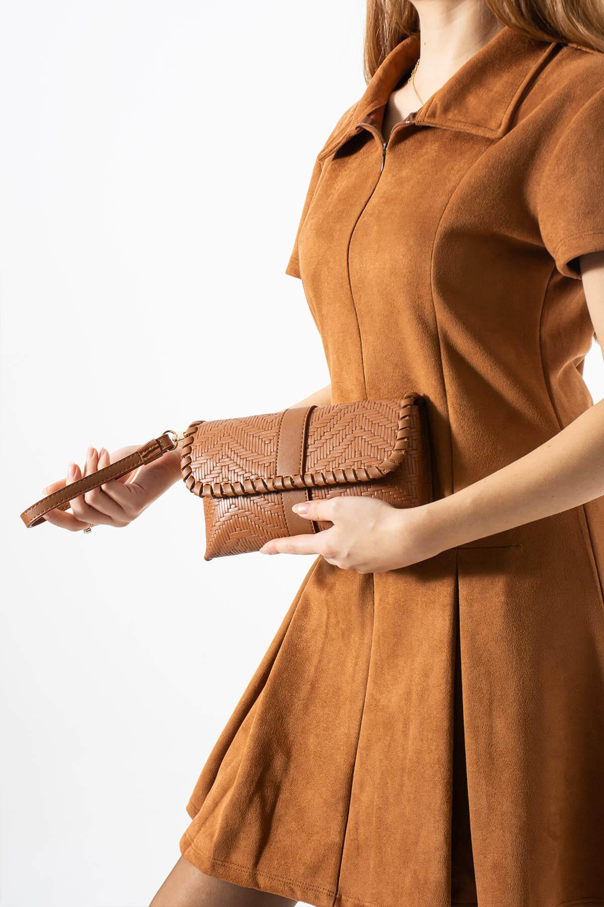 LUNARA-N Hakiki Süet Deri Kadın Portföy & Clutch Çanta