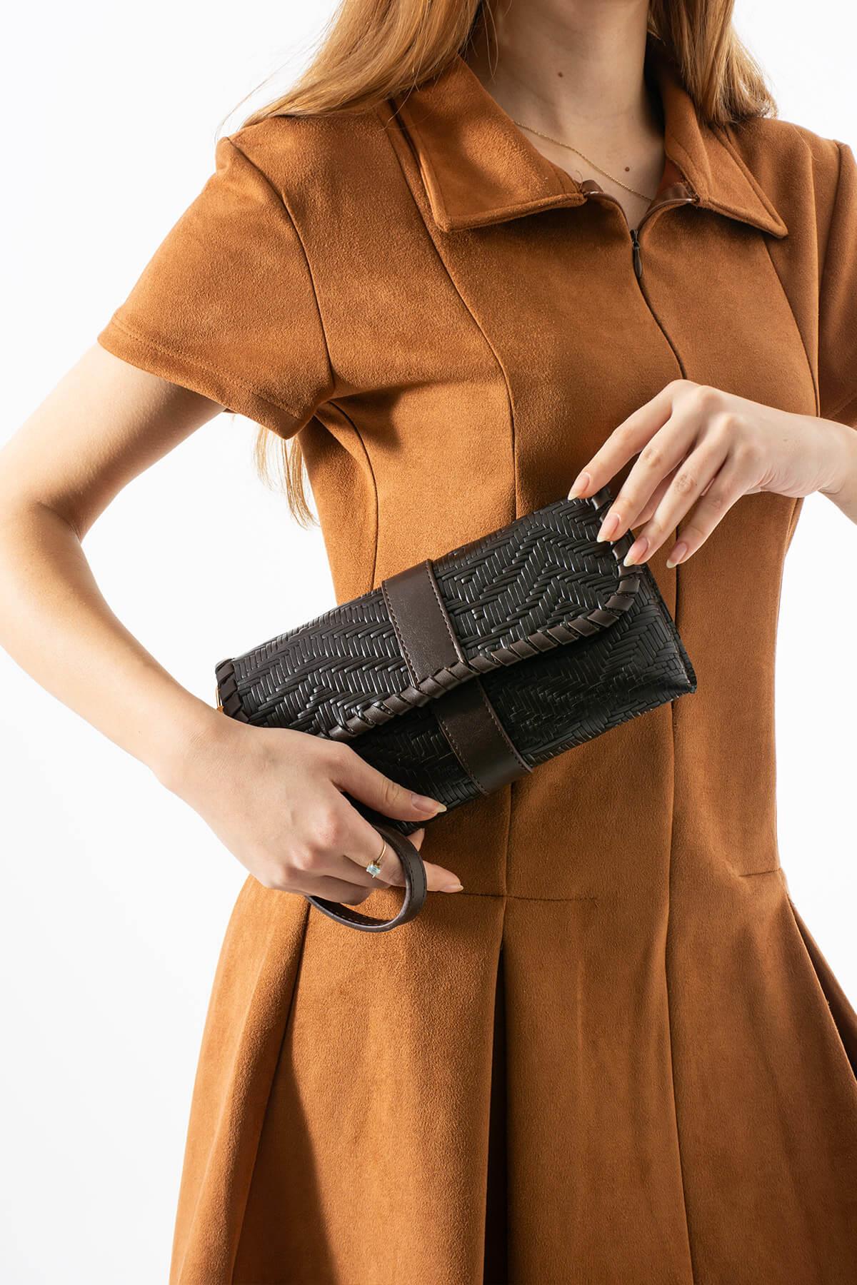 LUNARA-N Hakiki Süet Deri Kadın Portföy & Clutch Çanta