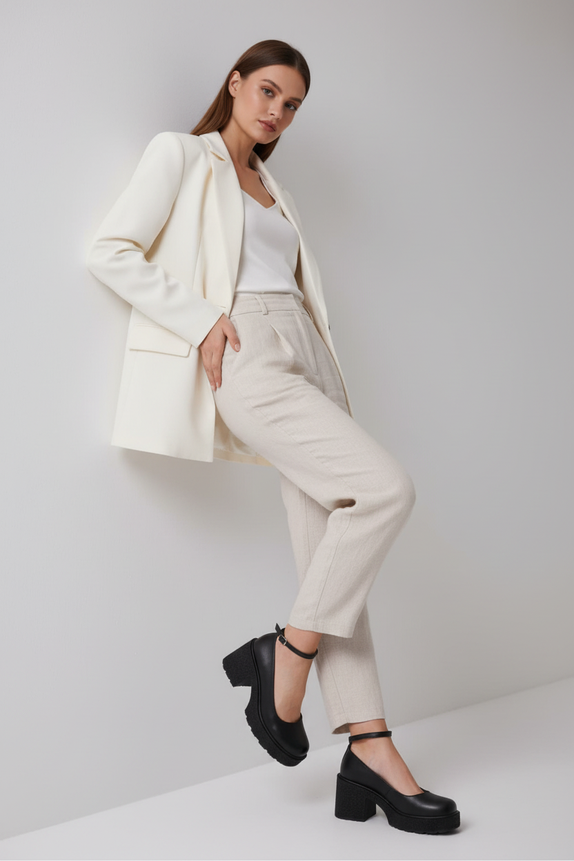 Marla Kadın Siyah Bilekten Bantlı Günlük Kalın Topuklu Ayakkabı