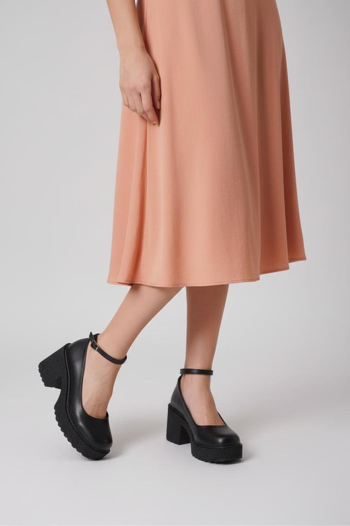 Marla Kadın Siyah Bilekten Bantlı Günlük Kalın Topuklu Ayakkabı