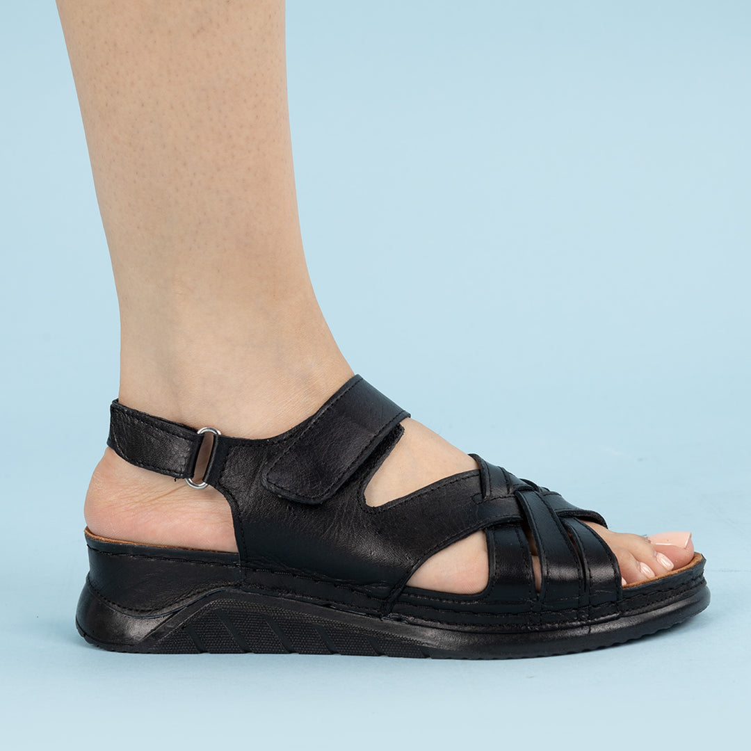 Maritz Kadın Hakiki Deri Cırt Cırtlı Siyah Sandalet