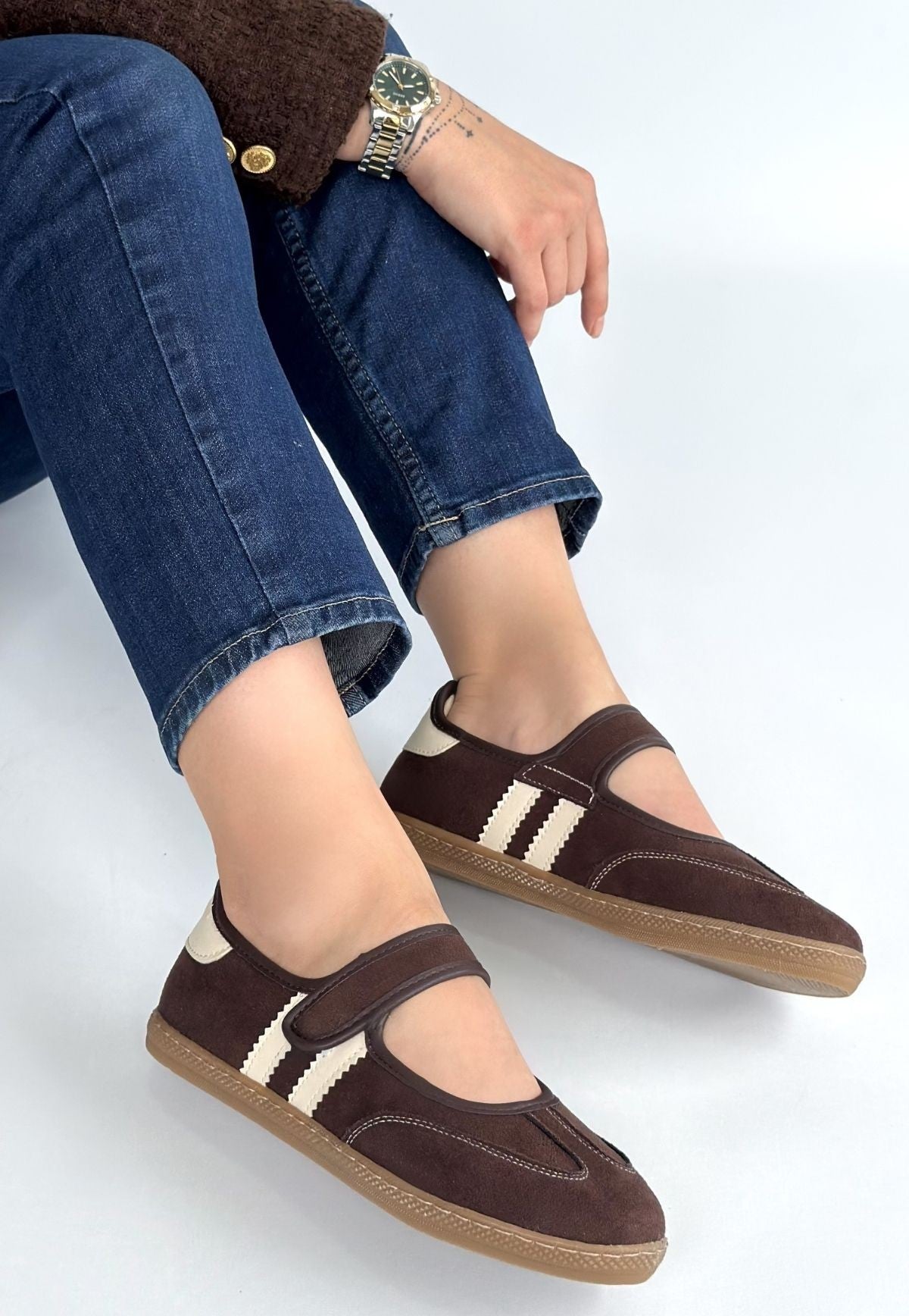 Menja Kahverengi Süet Cırt Cırtlı Babet