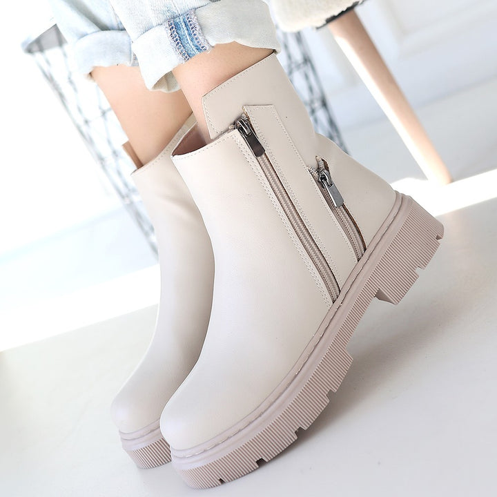 Menta Kadın Bej Fermuar Aksesuarlı Bot