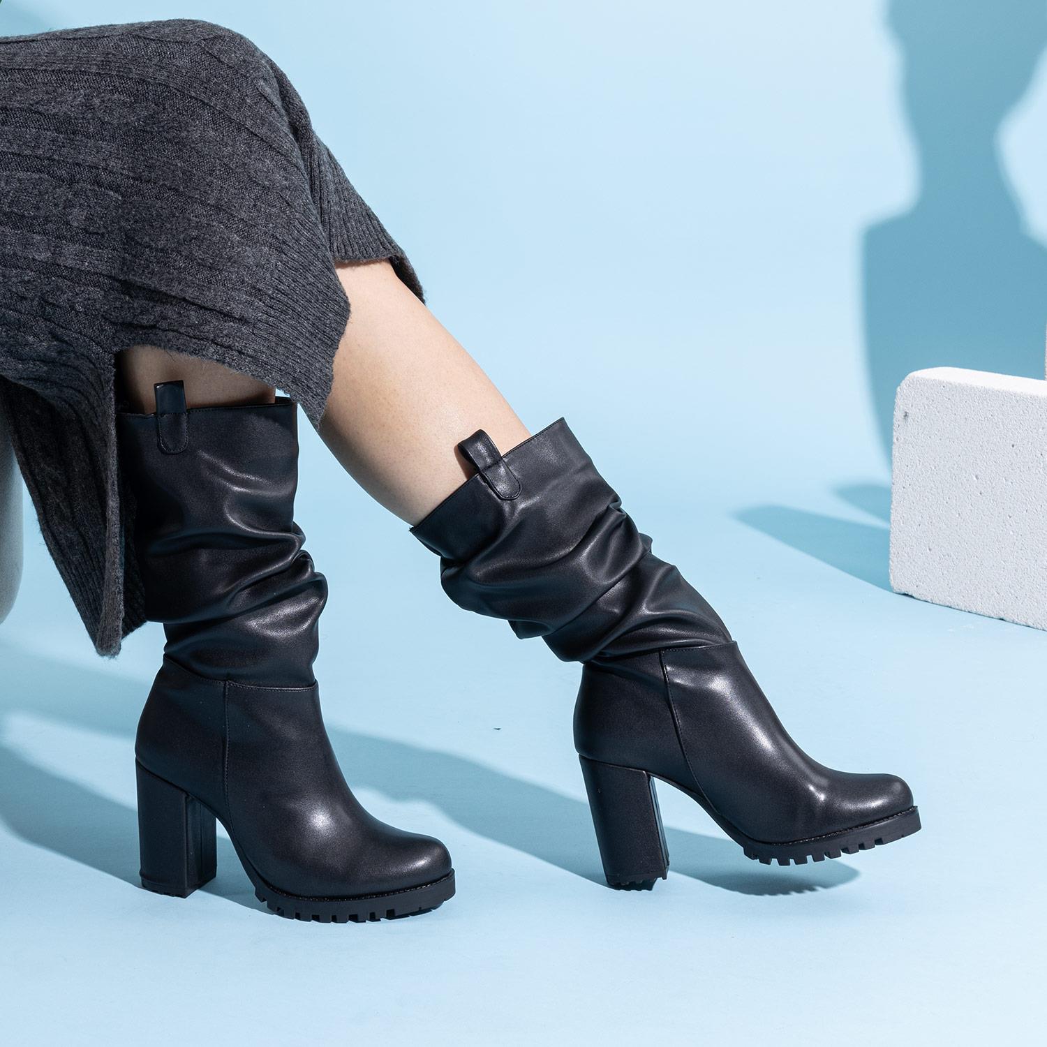 Miley Kadın Kalın Topuklu Siyah Çizme