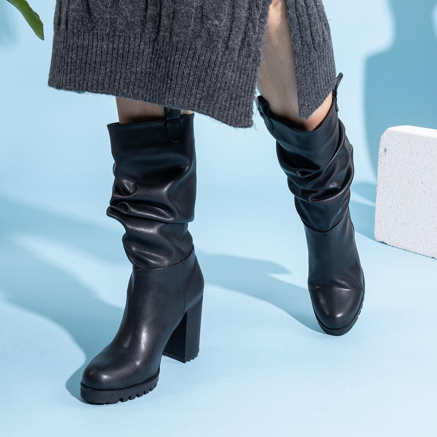 Miley Kadın Kalın Topuklu Siyah Çizme