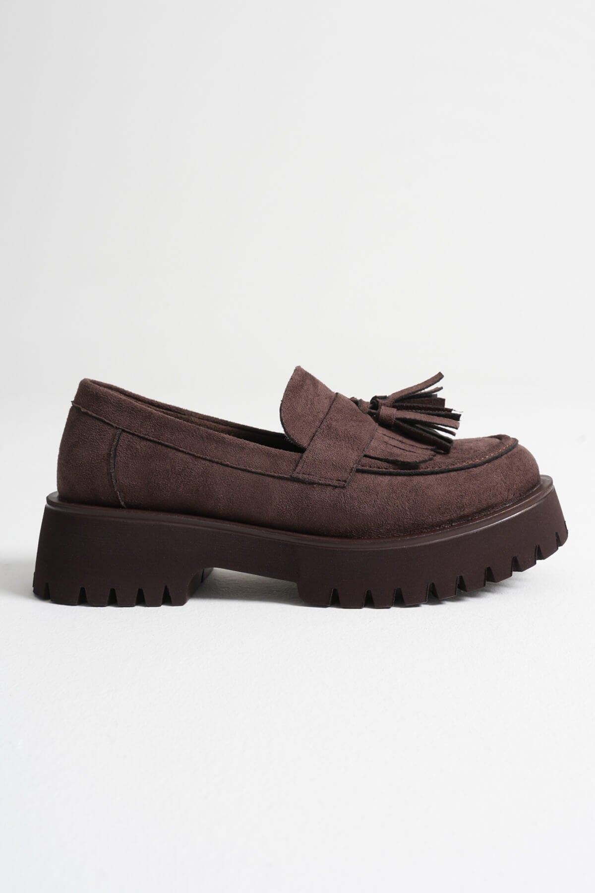 Mina Kadın Acı Kahve Süet Püsküllü Loafer Ayakkabı