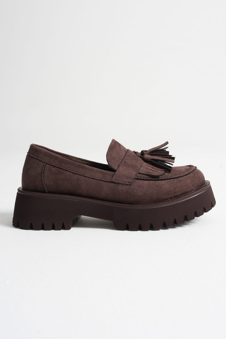 Mina Kadın Taba Süet Püsküllü Loafer Ayakkabı