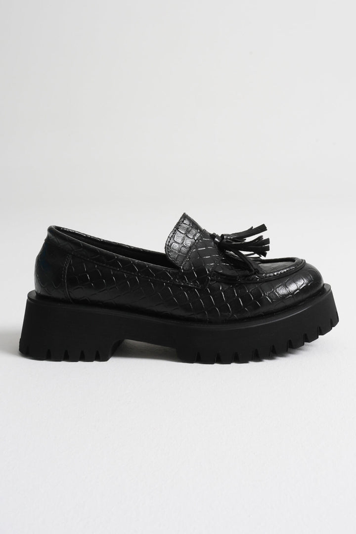 Mina Kadın Siyah Kroko Baskılı Loafer Ayakkabı
