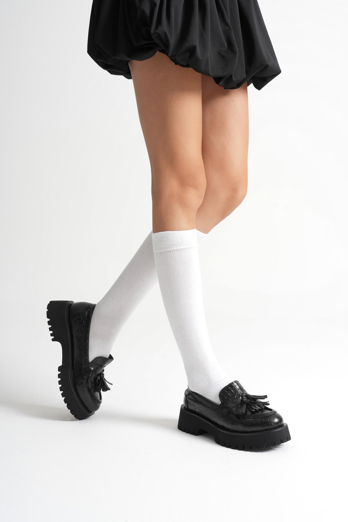 Mina Kadın Siyah Kroko Baskılı Loafer Ayakkabı