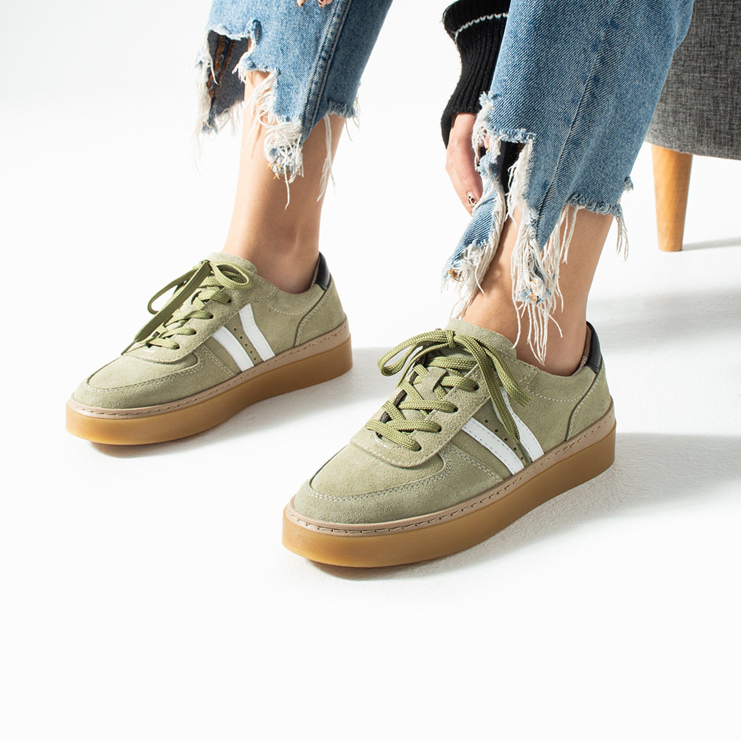 Moneas Kadın Hakiki Süet Deri Yeşil Spor Ayakkabı