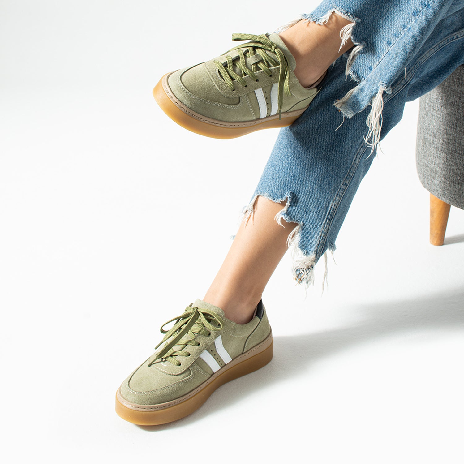 Moneas Kadın Hakiki Süet Deri Yeşil Spor Ayakkabı