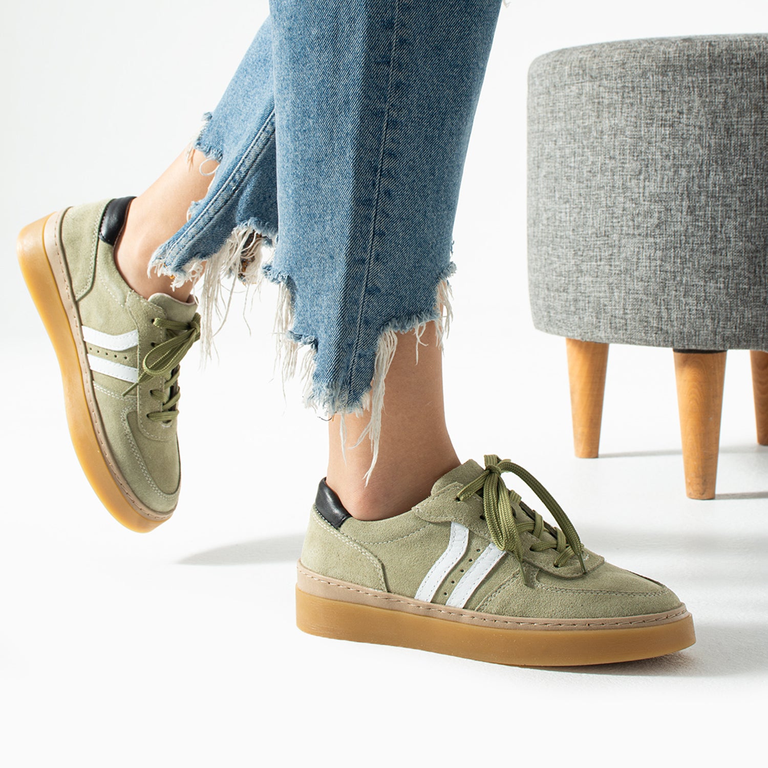 Moneas Kadın Hakiki Süet Deri Yeşil Spor Ayakkabı