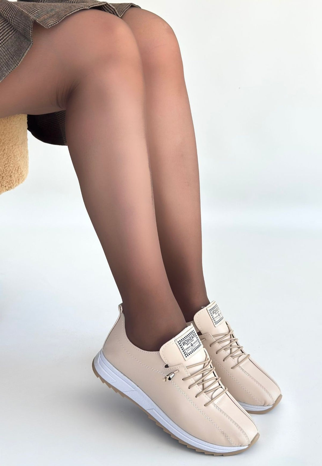 Monya Kadın Bej Bağcıklı Spor Ayakkabı