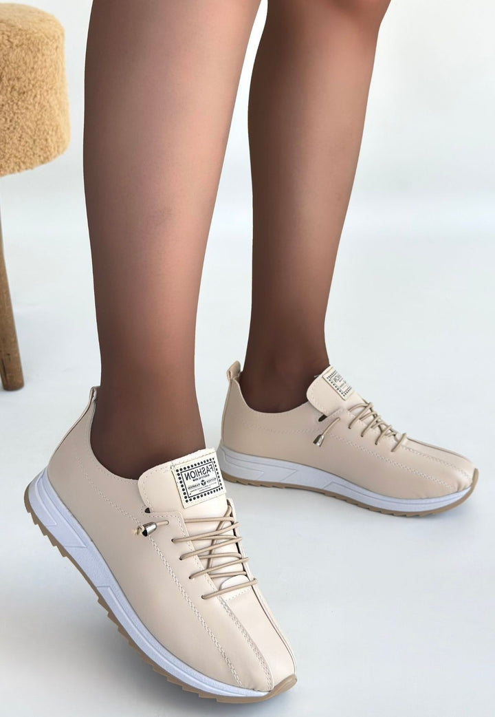 Monya Kadın Bej Bağcıklı Spor Ayakkabı