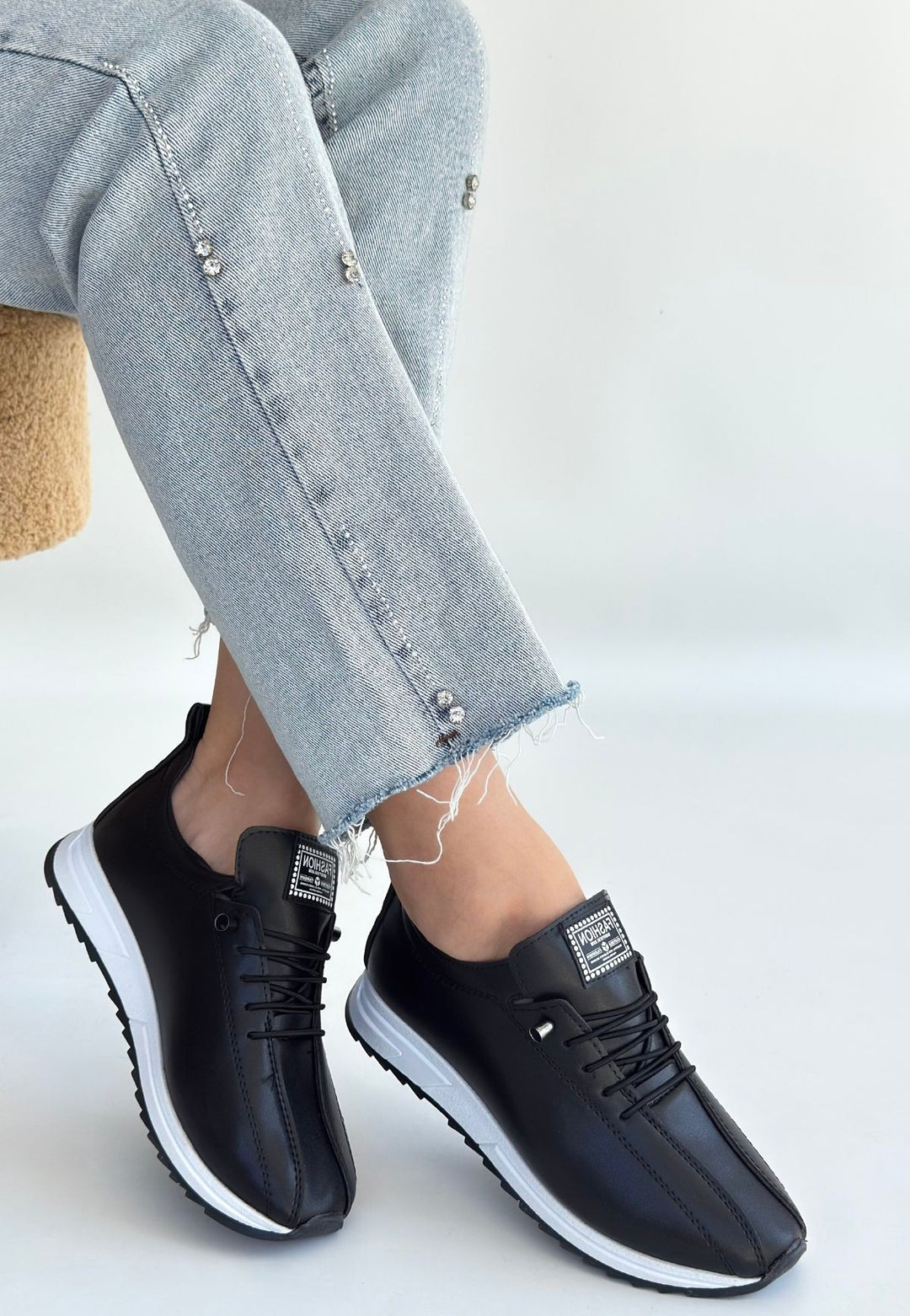 Monya Kadın Siyah Bağcıklı Spor Ayakkabı