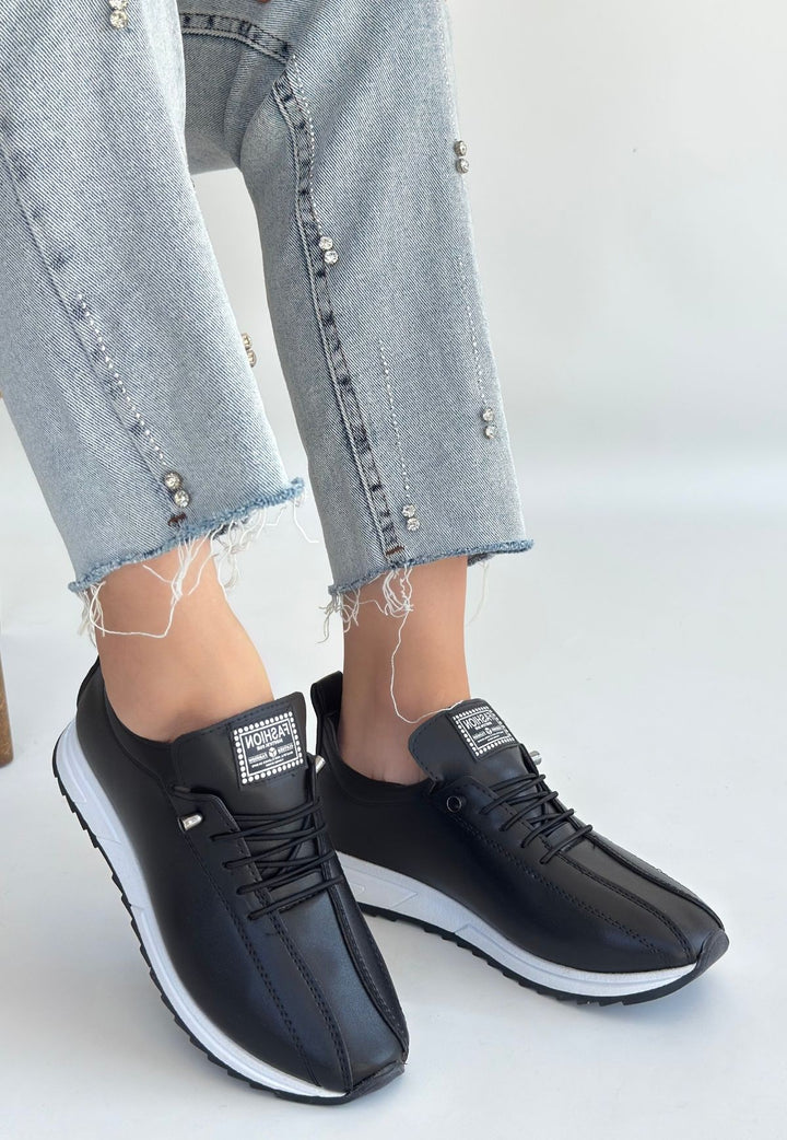 Monya Kadın Siyah Bağcıklı Spor Ayakkabı