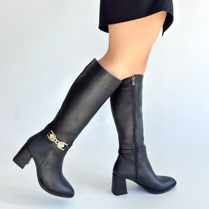 Mooni Kadın Siyah Tokalı Topuklu Çizme