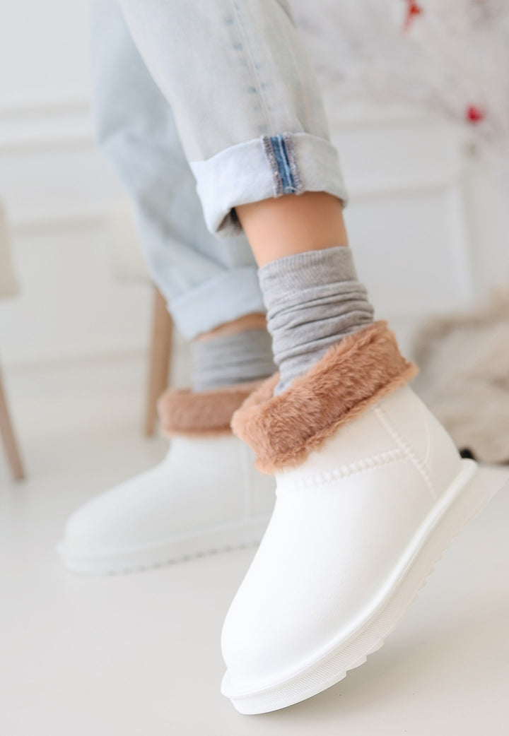 Mordi Kadın Beyaz Su Geçirmez Kürklü Bot