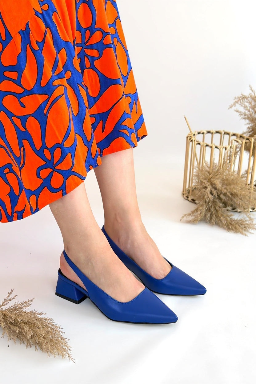 Morji Kadın Mavi Kısa Topuklu Kapalı Burun Ayakkabı