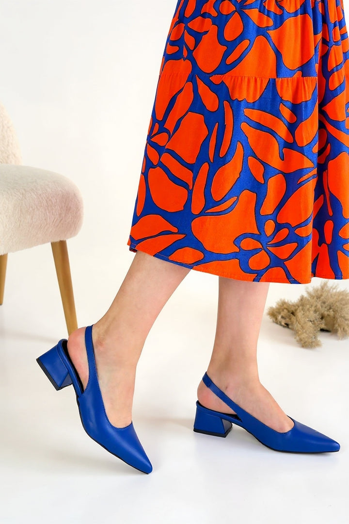 Morji Kadın Mavi Kısa Topuklu Kapalı Burun Ayakkabı