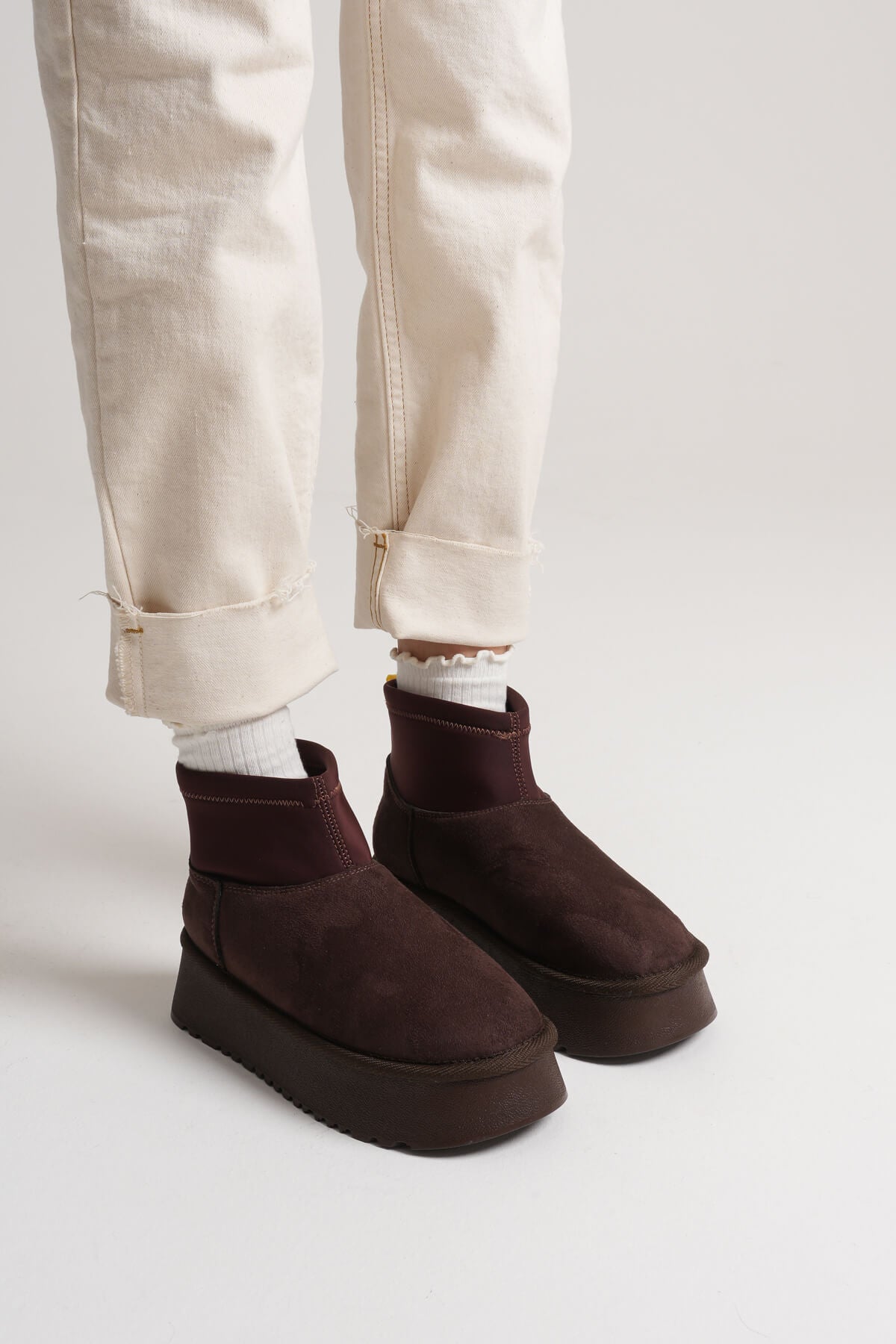 Nadia Kadın Acı Kahve Kışlık İçi Kürklü Kalın Taban Bot