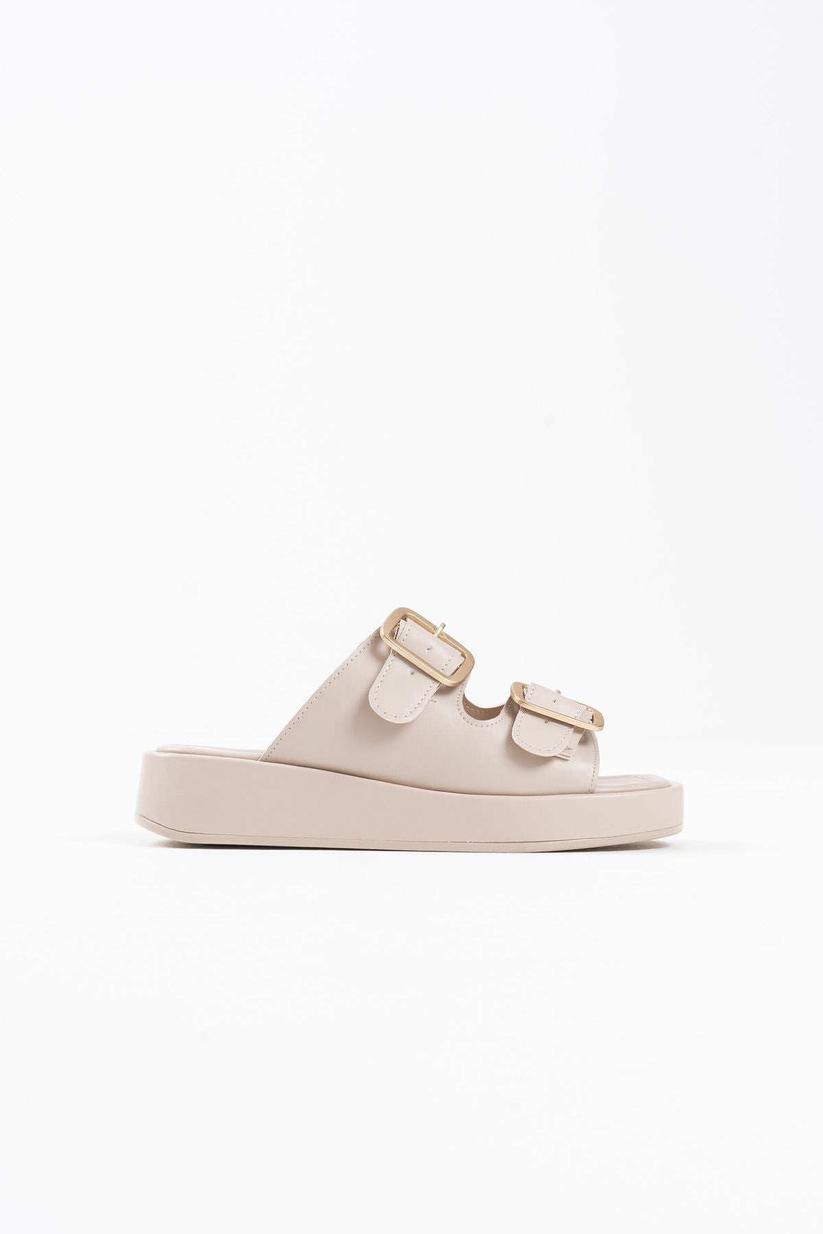 Nare Kadın Bej Tokalı Terlik