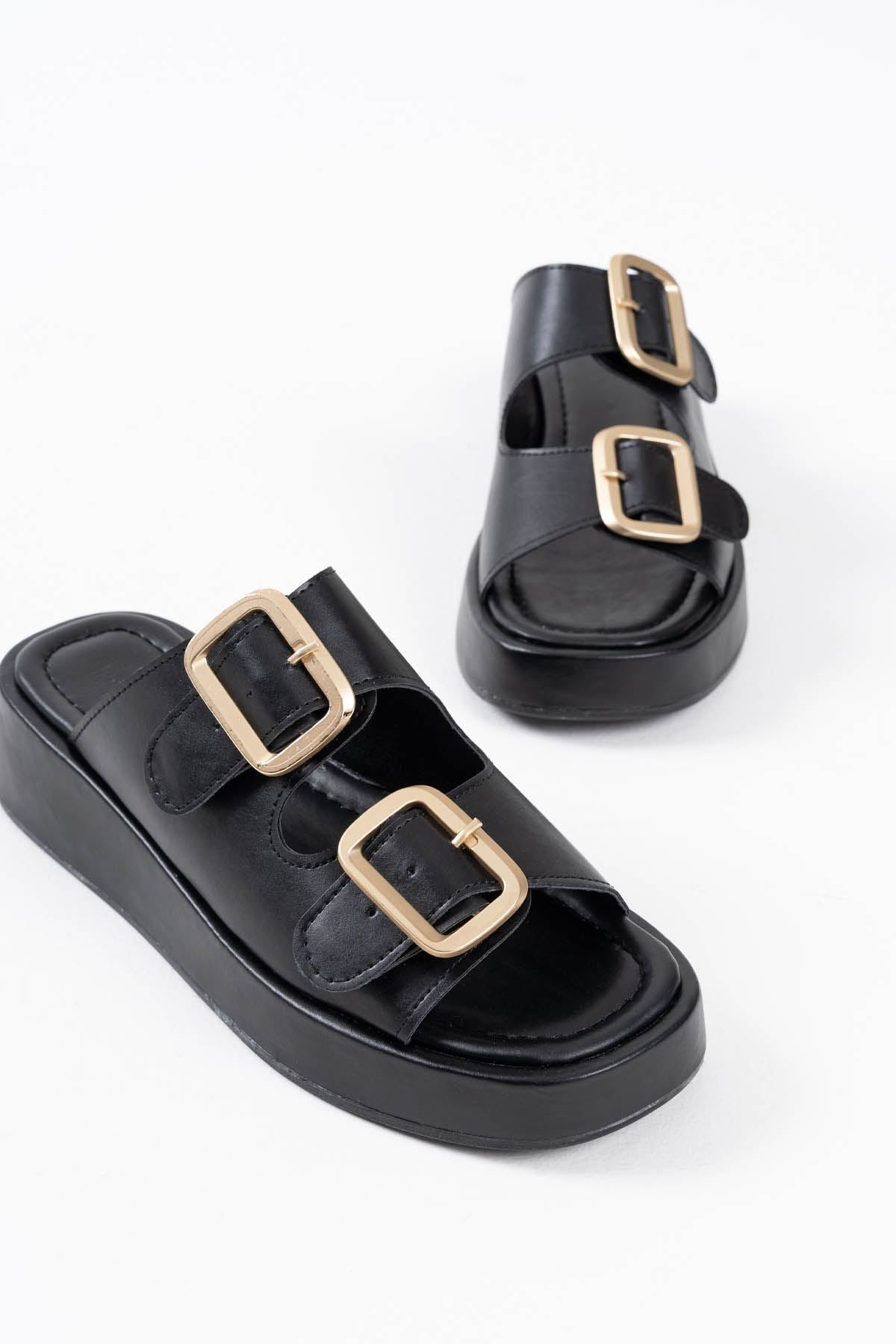 Nare Kadın Siyah Tokalı Terlik