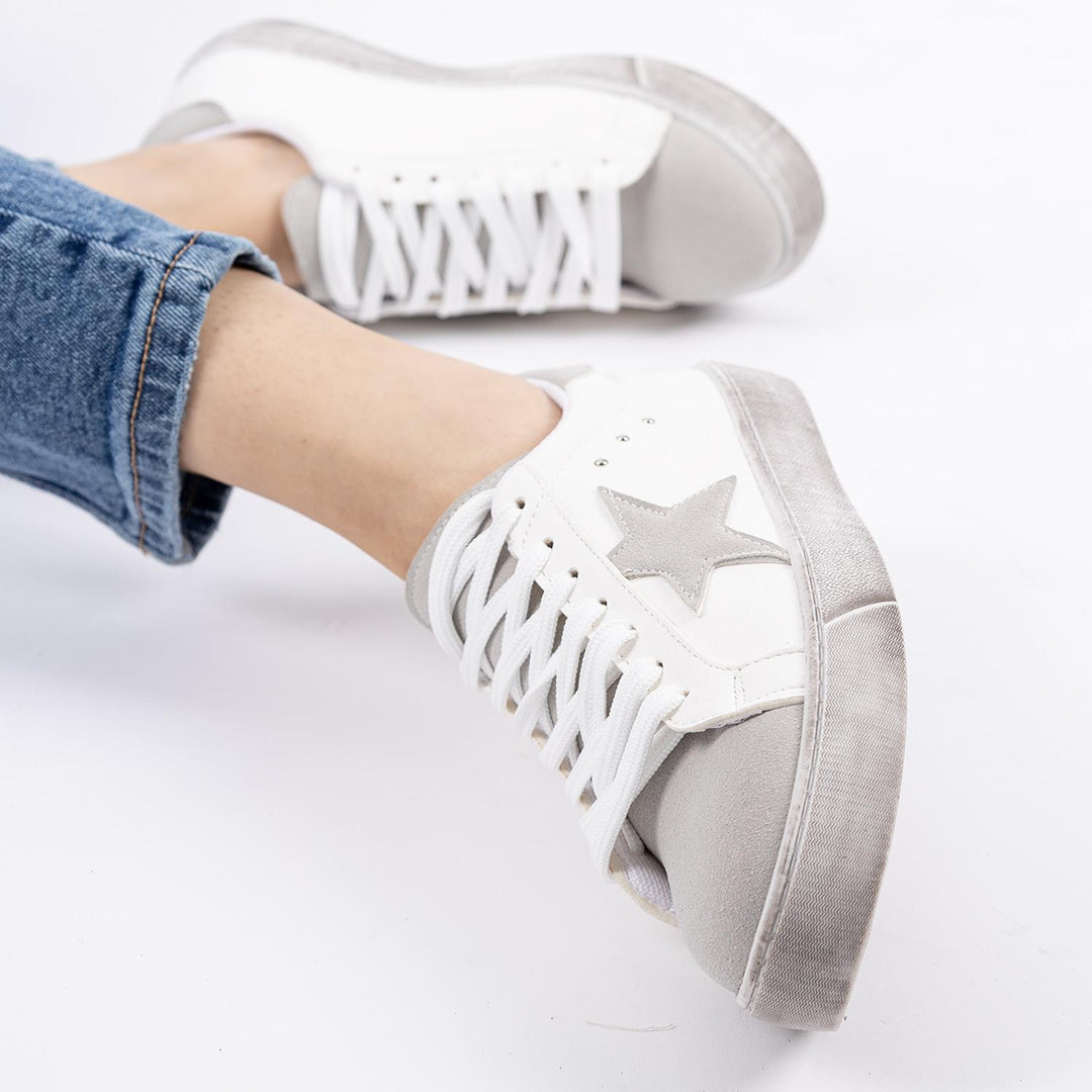 Nebo Kadın Terletmeyen Beyaz-Süet Taş Spor Ayakkabı